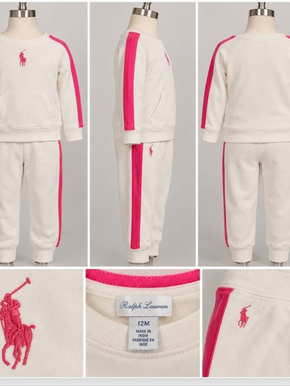 NWT Polo Ralph Lauren Baby 2-Piece Sweatshirt Jogger Set Pink Cream 12M